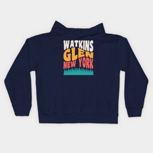 Watkins Glen State Park Hiking New York Retro Typography Kids Hoodie